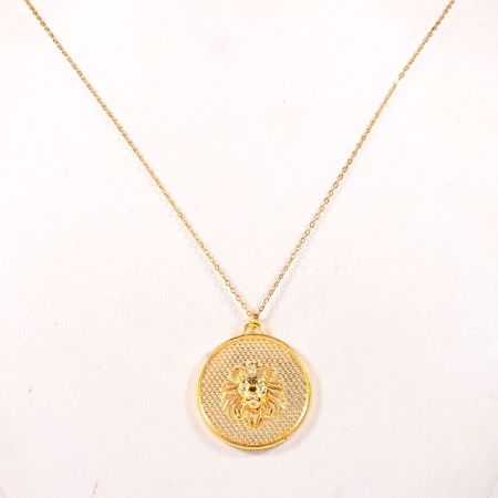 Brass Lion Face Pendant Necklace for Men Gift for Him
